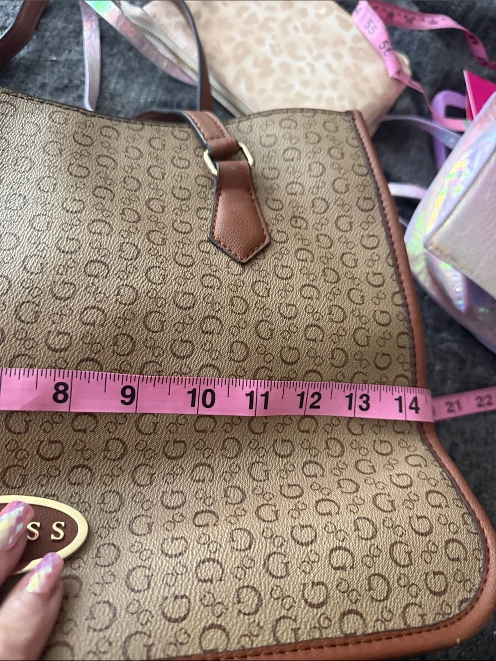 GUESS Brown Tan Signature Logo Tote with Leather Trim